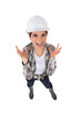 An angry female construction worker.