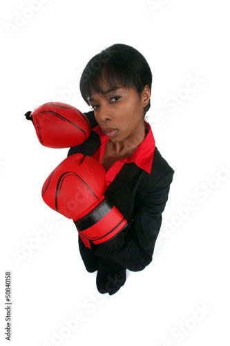 Photo: Furious businesswoman on white background Furious businesswoman on white background