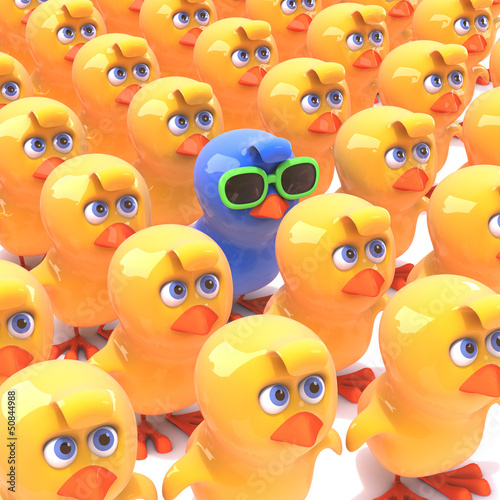 Illustration: Blue chick stands out in the Easter crowd Blue chick stands out in the Easter crowd