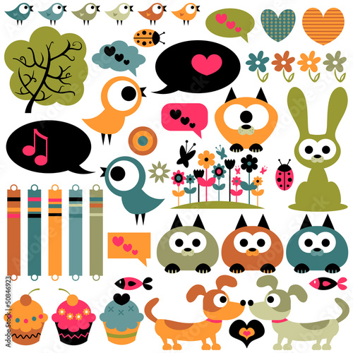 Vector: Cute scrapbook elements animals images Cute scrapbook elements animals images