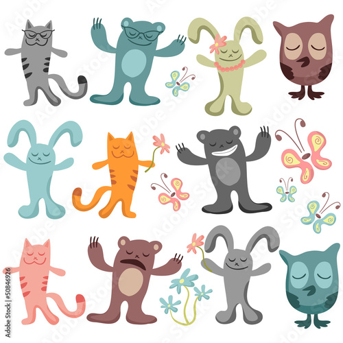 Vector: Set of cute funny animals Set of cute funny animals