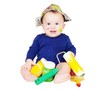 The baby painter with paints age of 6 months