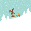 Vektor: Bunny Skiing Sleigh Easter Basket Winter Forest Snow Bunny Skiing Sleigh Easter Basket Winter Forest Snow