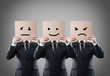 businessman with mask of different emotions