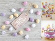 Three different easter images with colorful eggs