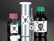 Deadly poison in bottles on black background