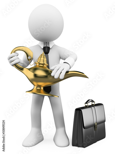 Illustration: 3D white people. Magic business lamp 3D white people. Magic business lamp