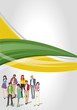 Green and yellow template with young people. Teenagers.