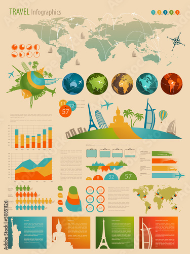 Vector: Travel Infographic set with charts and other elements. Travel Infographic set with charts and other elements.