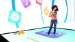Girl using tablet pc with holographic application icons