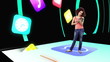 Girl  using tablet pc with holographic application icons