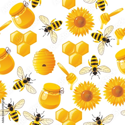 Vector: lively cartoon bees and honey seamless pattern in vector lively cartoon bees and honey seamless pattern in vector