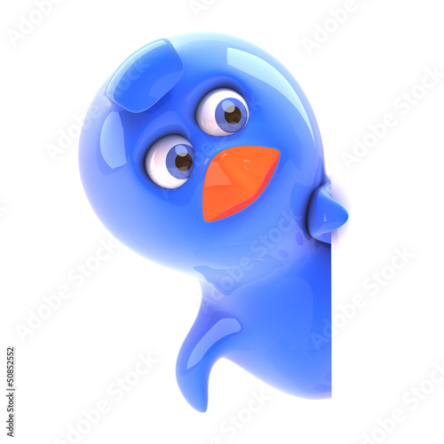 Illustration: Blue bird hides behind blank sign Blue bird hides behind blank sign