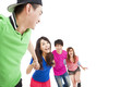 Photo: happy young group with hand in hand and running for fun happy young group with hand in hand and running for fun
