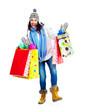 Beautiful shopping Christmas woman with bags.