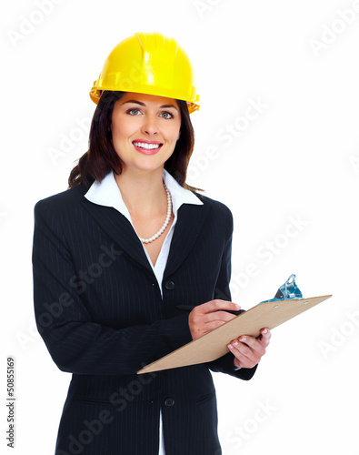 Photo: Worker contractor woman. Worker contractor woman.