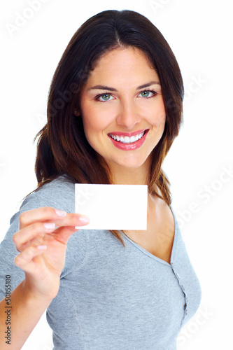 Photo: Woman with a card. Woman with a card.