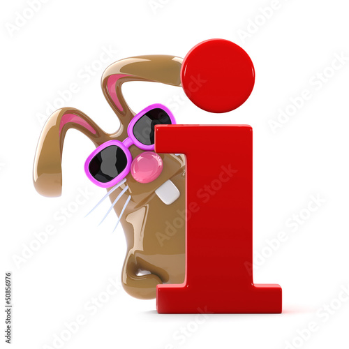 Illustration: Chocolate bunny behind an "i" for Info Chocolate bunny behind an "i" for Info