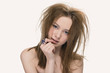 Closeup fashion portrait of young beautiful woman