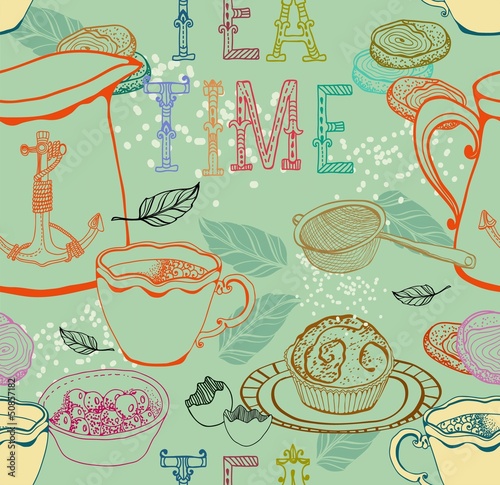 Vector: Vintage tea background Vintage tea background