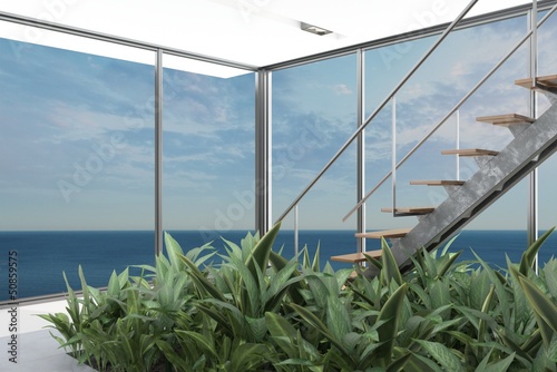 Illustration: A 3d rendering of modern wooden stair in an apartment A 3d rendering of modern wooden stair in an apartment