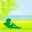 Silhouette of girl sunbathing