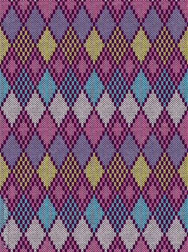 Vector: Style Seamless Knitted Pattern.Blue Pink Yellow Color Illustrati Style Seamless Knitted Pattern.Blue Pink Yellow Color Illustrati