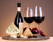 Refined still life of wine, cheese and grapes