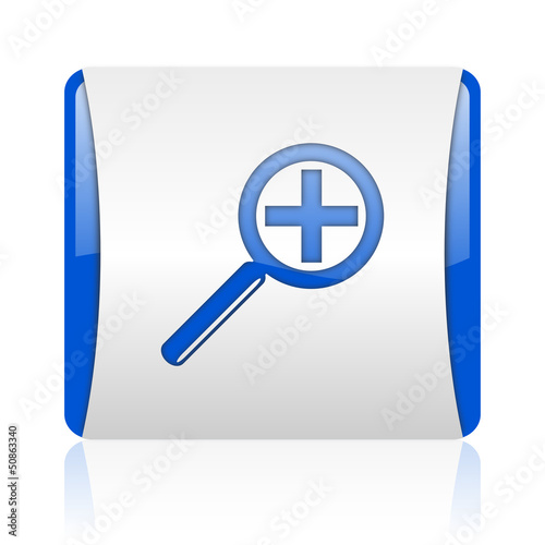 Illustration: magnification blue square web glossy icon magnification blue square web glossy icon