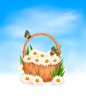Natire  background with summer flowers in basket and butterfly o