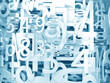 fondo 3d con numeros y letras en tono azul