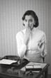 Retro office worker with surprised expression