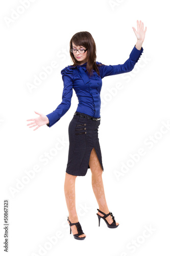 Photo: Business woman touching something imaginary Business woman touching something imaginary