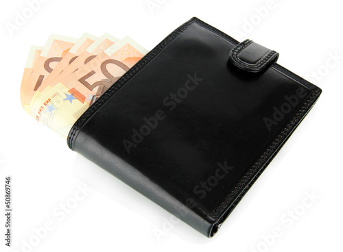 Photo: Euro in wallet isolated on white Euro in wallet isolated on white