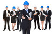 Portrait of happy architect and his team