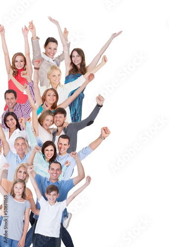 Photo: Portrait Of Happy Excited Crowd On White Background Portrait Of Happy Excited Crowd On White Background