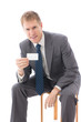 a young businessman on white background