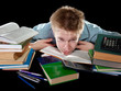 The teenager with a heap of textbooks. Was tired of homeworks