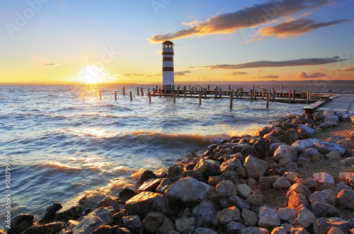 Lighthouse at Lake Neusiedl at sunset - Austria