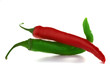 Red and green hot chili  peppers  on white background