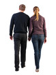 Back view of walking  young couple