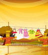 Scarecrows near the hanging clothes