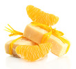Natural handmade soap and orange, isolated on white