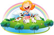 An island with a girl and her five pets