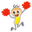 A sketch of a cheerdancer with red pompoms