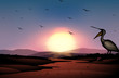 Vector: A sunset at the desert with a flock of birds A sunset at the desert with a flock of birds
