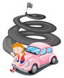 Vector: A girl and her pink racing car A girl and her pink racing car