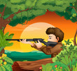 A man with a gun at the woods