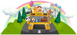 A yellow zoo bus at the road