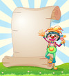Vektor: A clown with flowers beside the blank paper A clown with flowers beside the blank paper